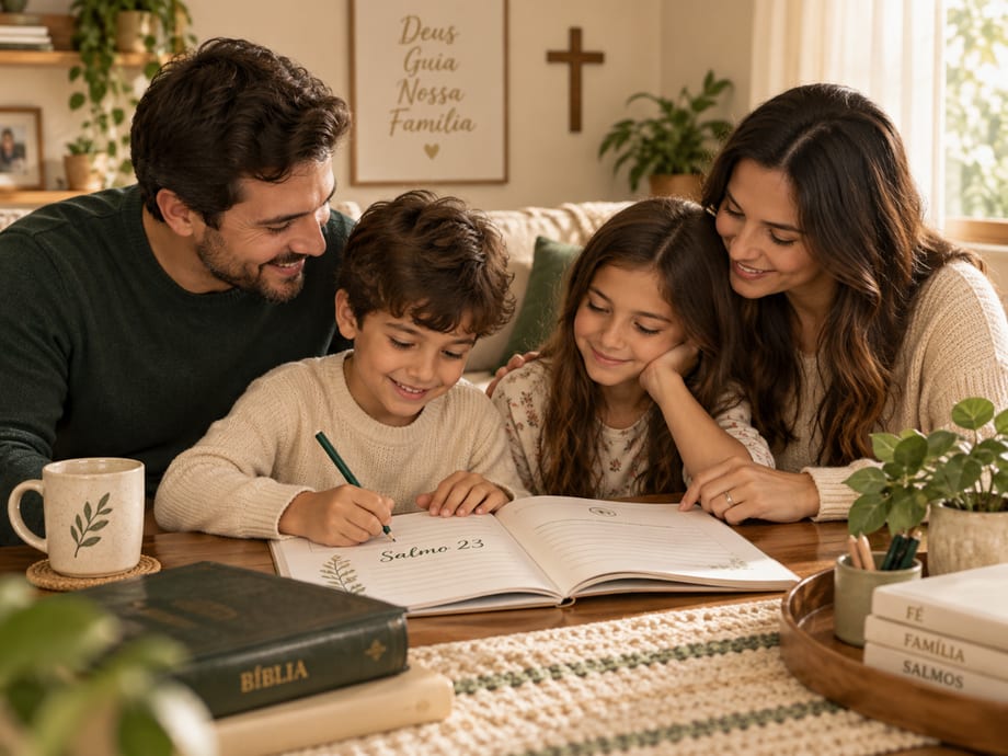 Família reunida lendo os Salmos